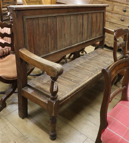 A late 19th century pine settle W.173cm